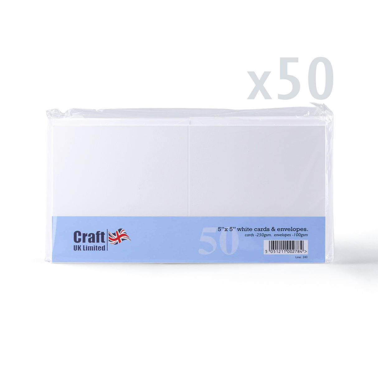 Glatte hvite kort, 250 g/m², og konvolutter, 100 g/m² – Pakke