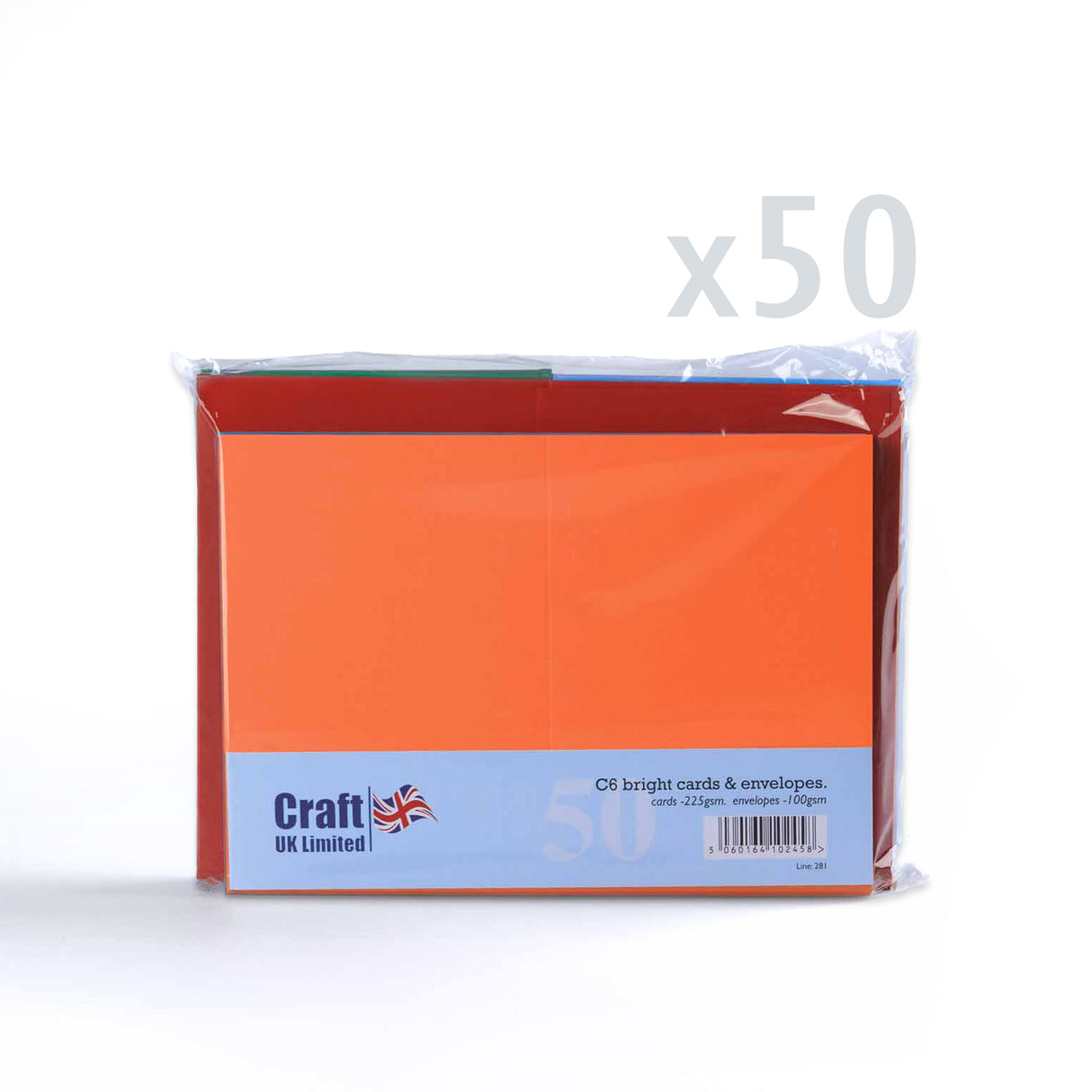 Blandet kort i sterke farger, 225 g/m², og konvolutter, 100 g/m²
