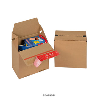 Cardboard box with self-sealing closure for shippings